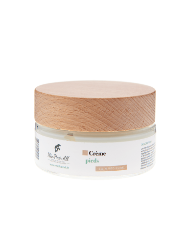 Pot de crème pour soin des pieds 100% actifs naturels Min'Hair All avec son couvercle en bois