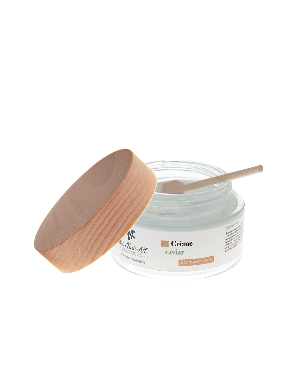 Crème anti-âge à l'extrait de caviar 100% d'actifs naturels. Min'Hair All. Pot en verre 50ml